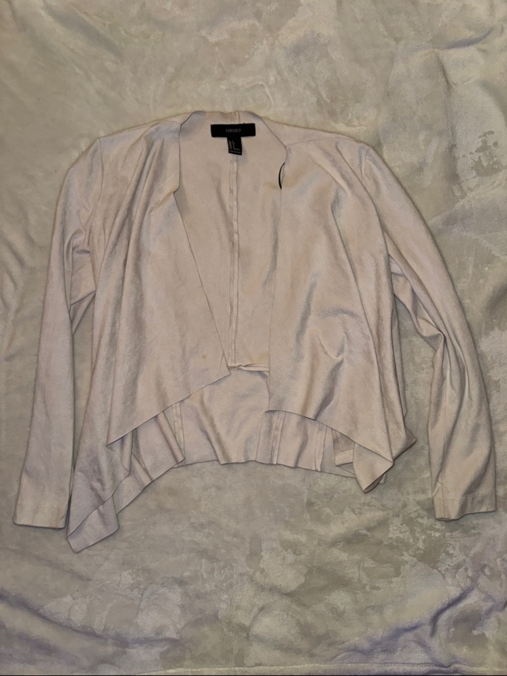 Light Beige Draped Open Front Cardigan